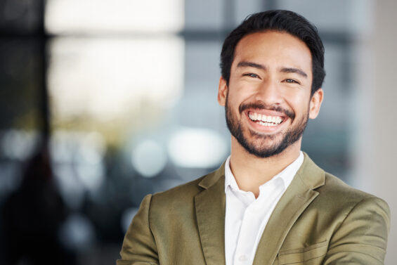 Happy laughing and portrait of man in office for 2023 04 11 23 50 44 utc